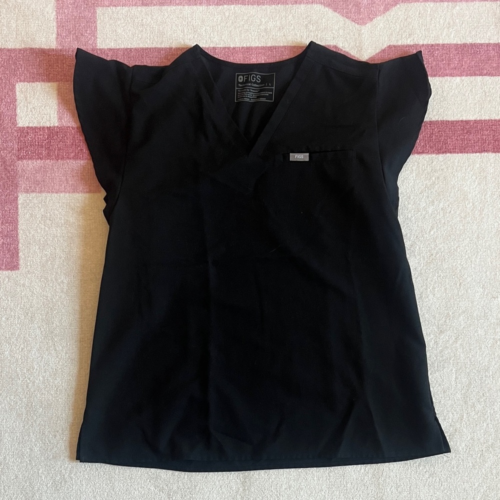 FIGS Women's Black Natal Flutter Sleeve Scrub Top